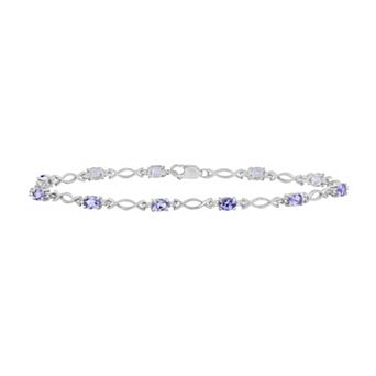 Jewelexcess Sterling Silver Tanzanite & Diamond Accent Link Bracelet