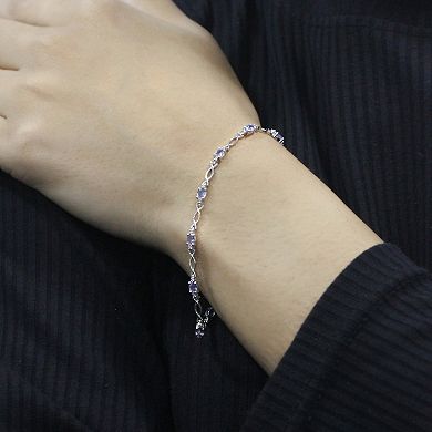 Jewelexcess Sterling Silver Tanzanite & Diamond Accent Link Bracelet