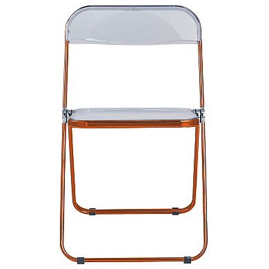 LeisureMod Lawrence Acrylic Folding Chair With Orange Metal Frame, Set of 4