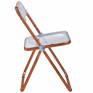 LeisureMod Lawrence Acrylic Folding Chair With Orange Metal Frame, Set of 4