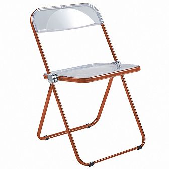 LeisureMod Lawrence Acrylic Folding Chair With Orange Metal Frame, Set of 4