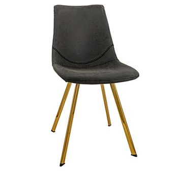 LeisureMod Markley Modern Leather Dining Chair With Gold Legs Set of 4