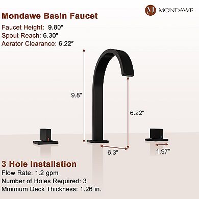 Mondawe Deck Mounted 8 Inch Widespread Double-Handle Basin Bathroom Faucet