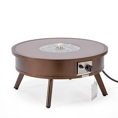 Leisuremod Walbrooke Outdoor Patio Aluminum Round Fire Pit Side Table With Lid And Fire Glass