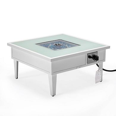 Leisuremod Walbrooke Outdoor Patio Aluminum Square Fire Pit Side Table With Lid And Fire Glass