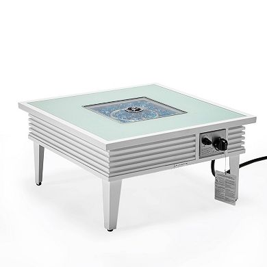 Leisuremod Walbrooke Outdoor Patio Aluminum Square Slats Fire Pit Side Table With Lid And Fire Glass