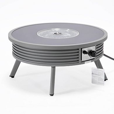 Leisuremod Walbrooke Outdoor Patio Aluminum Round Slats Fire Pit Side Table With Lid And Fire Glass