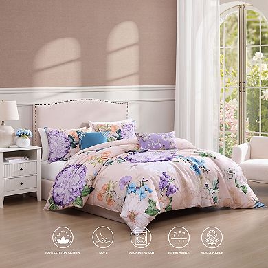 Bebejan Bright Bouquet 100% Cotton Sateen 5 Piece Reversible Comforter Set