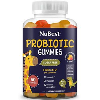 NuBest Probiotic Gummies, 5 Billion CFUs Probiotics For Ages 2+, 60 Sugar-Free Gummies