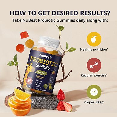 NuBest Probiotic Gummies, 5 Billion CFUs Probiotics For Ages 2+, 60 Sugar-Free Gummies