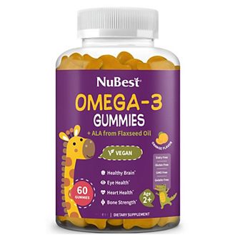 NuBest Omega-3 Gummies, with ALA from Flaxseed Oil, Supports Brain Function, Vision for Ages 2+, 60