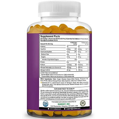 NuBest Omega-3 Gummies, with ALA from Flaxseed Oil, Supports Brain Function, Vision for Ages 2+, 60