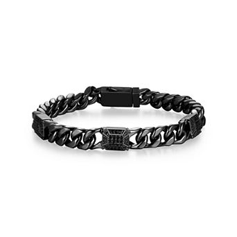Classic Treasures Gunmetal Plated Sterling Silver Genuine Black Sapphire Link Bracelet