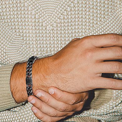 Classic Treasures Gunmetal Plated Sterling Silver Genuine Black Sapphire Link Bracelet