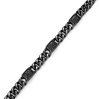 Classic Treasures Gunmetal Plated Sterling Silver Genuine Black Sapphire Link Bracelet