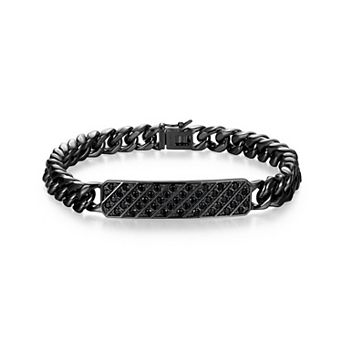 Classic Treasures Men's Gunmetal Sterling Silver Black Sapphire ID Link Bracelet