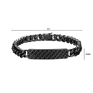 Classic Treasures Men's Gunmetal Sterling Silver Black Sapphire ID Link Bracelet