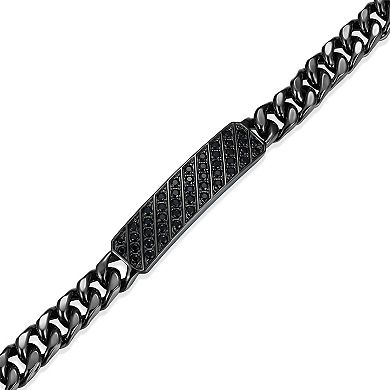 Classic Treasures Men's Gunmetal Sterling Silver Black Sapphire ID Link Bracelet