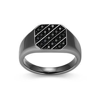 Classic Treasures Gunmetal Plated Sterling Silver Genuine Black Sapphire Ring