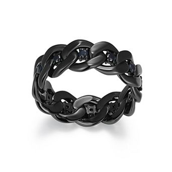 Classic Treasures Gunmetal Plated Sterling Silver Genuine Black Sapphire Link Ring
