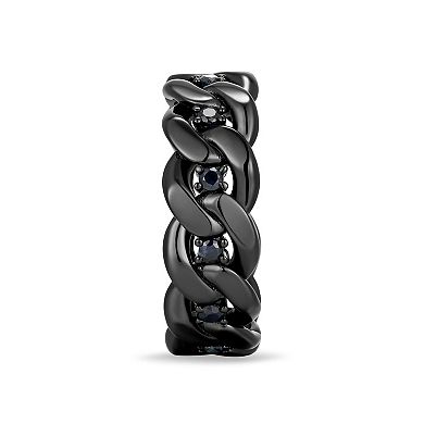 Gunmetal Plated Sterling Silver Genuine Black Sapphire Link Ring