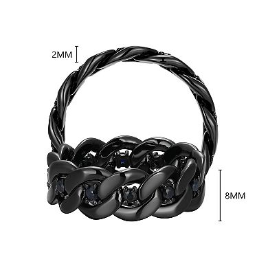 Gunmetal Plated Sterling Silver Genuine Black Sapphire Link Ring