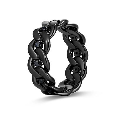 Gunmetal Plated Sterling Silver Genuine Black Sapphire Link Ring