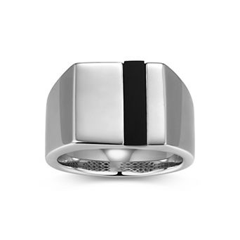 Classic Treasures Men's Sterling Silver Black Agate Stripe Ring