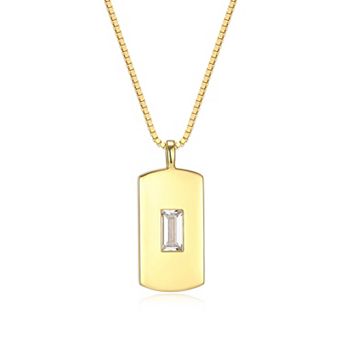 Classic Treasures Men's 18k Gold Over Silver Cubic Zirconia Baguette Dog Tag Pendant Necklace