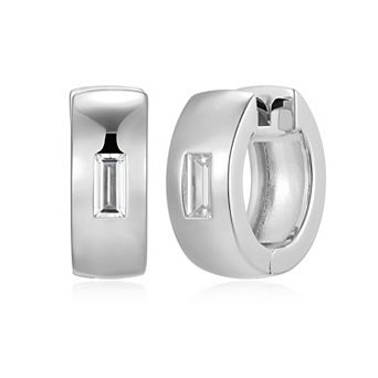 Classic Treasures Men's Sterling Silver Cubic Zirconia Baguette Huggie Hoop Earrings