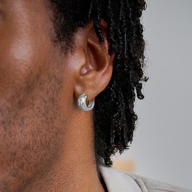 Classic Treasures Men's Sterling Silver Cubic Zirconia Baguette Huggie Hoop Earrings