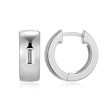 Classic Treasures Men's Sterling Silver Cubic Zirconia Baguette Huggie Hoop Earrings
