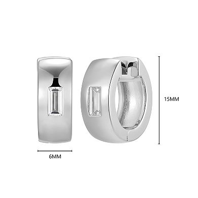 Classic Treasures Men's Sterling Silver Cubic Zirconia Baguette Huggie Hoop Earrings