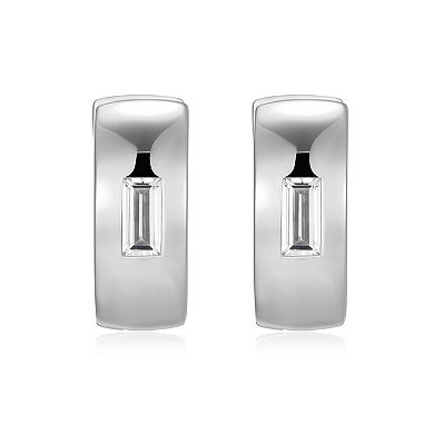 Classic Treasures Men's Sterling Silver Cubic Zirconia Baguette Huggie Hoop Earrings