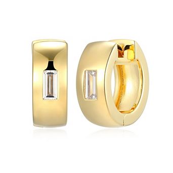 Classic Treasures Men's 18k Gold Over Silver Cubic Zirconia Hoop Earrings