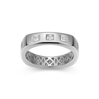 Classic Treasures Men's Sterling Silver Cubic Zirconia Square Band Ring