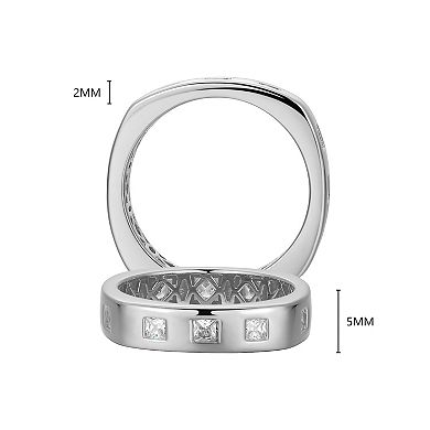 Classic Treasures Men's Sterling Silver Cubic Zirconia Square Band Ring