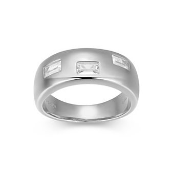 Classic Treasures Men's Sterling Silver 3-Stone Cubic Zirconia Band Ring