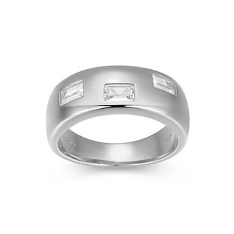 Classic Treasures Men's Sterling Silver 3-Stone Cubic Zirconia Band Ring