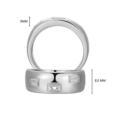 Classic Treasures Men's Sterling Silver 3-Stone Cubic Zirconia Band Ring