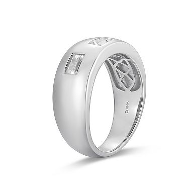 Classic Treasures Men's Sterling Silver 3-Stone Cubic Zirconia Band Ring