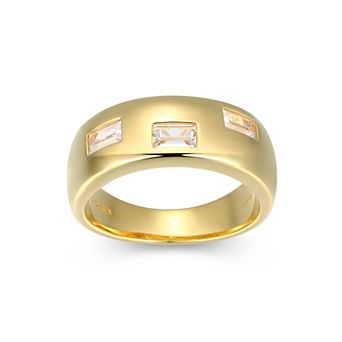 Classic Treasures Men's 18k Gold Over Silver 3-Stone Cubic Zirconia Band Ring