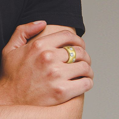 Classic Treasures Men's 18k Gold Over Silver 3-Stone Cubic Zirconia Band Ring