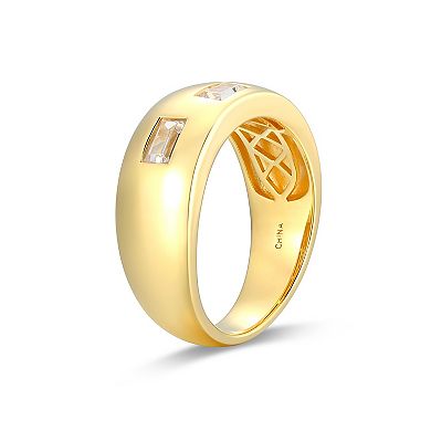 Classic Treasures Men's 18k Gold Over Silver 3-Stone Cubic Zirconia Band Ring