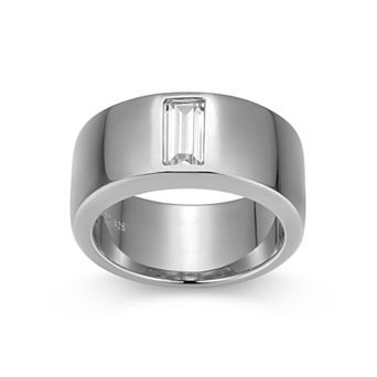 Classic Treasures Men's Sterling Silver Cubic Zirconia Baguette Ring