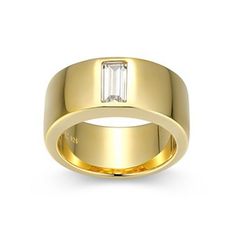 Classic Treasures Men's 18k Gold Over Silver Solitaire Cubic Zirconia Ring