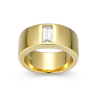 Classic Treasures Men's 18k Gold Over Silver Solitaire Cubic Zirconia Ring