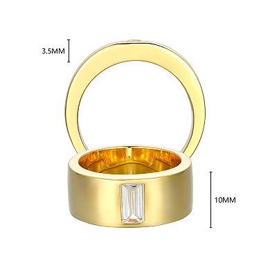 Classic Treasures Men's 18k Gold Over Silver Solitaire Cubic Zirconia Ring