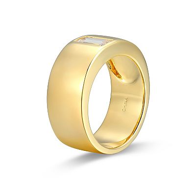 Classic Treasures Men's 18k Gold Over Silver Solitaire Cubic Zirconia Ring