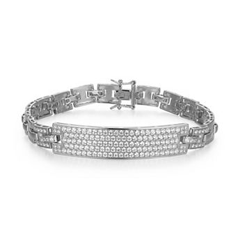 Classic Treasures Men's Sterling Silver Pave Cubic Zirconia ID Link Bracelet